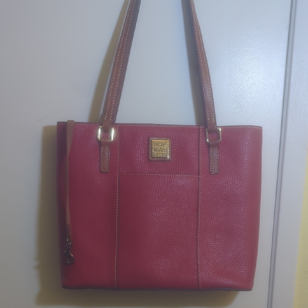 Dooney & Bourke Red Tote with Brown Straps